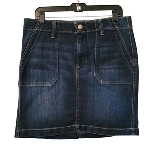 Seven 7 Dark Wash Whiskering Blue Jean Denim Utility Skirt Sz 10 Casual Gorpcore
